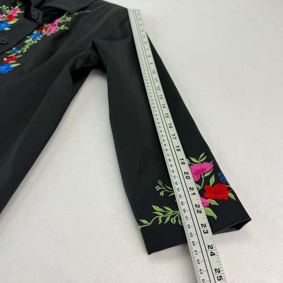 Vintage Nygard Petites Embroidered Satin Jacket Black Floral 16P Festival Boho - Picture 14 of 14